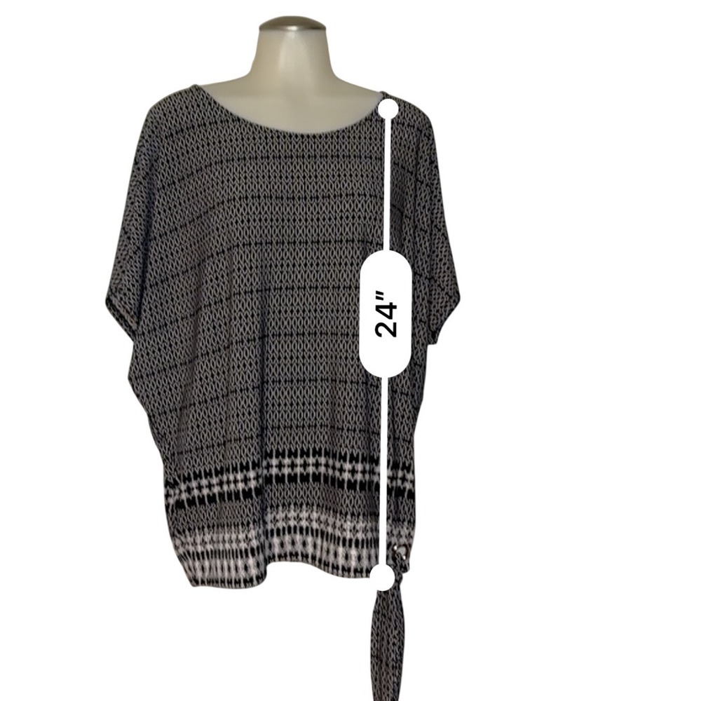 Rafaella Women Black White Geometric Print Tunic Top Shirt Blouse w/ tie medium